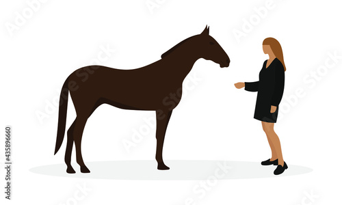 Female character and horse on white background