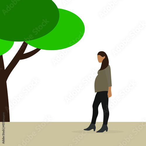 Pregnant female character walking in nature