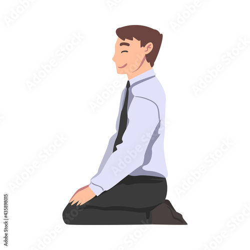 Side View of Businesman Kneeling on Floor Cartoon Vector Illustration