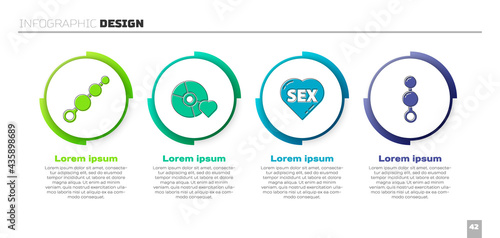 Set Anal beads, Adult label on compact disc, Heart with text Sex and Anal beads. Business infographic template. Vector