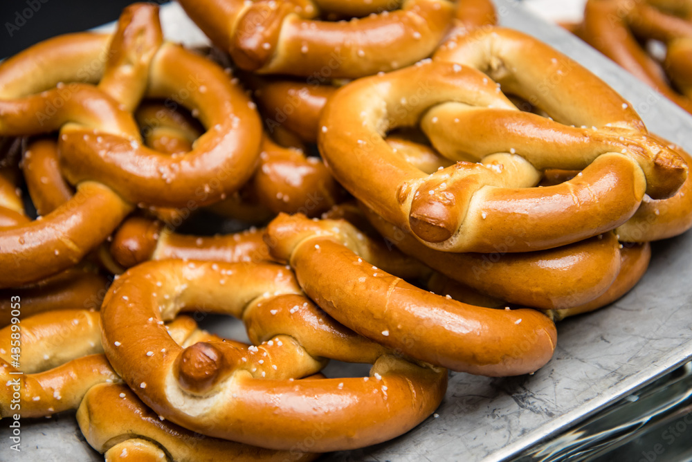 Soft pretzels fresh on a tray for conference attendees Soft pretzels fresh on a tray for conference attendees