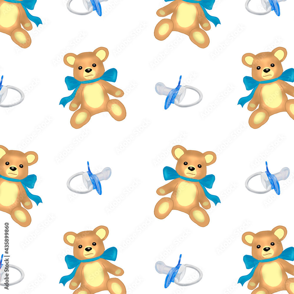 Digital art.Blue nipple and Bear on a white background. Digital art.Blue nipple and Bear on a white background.