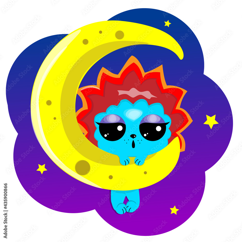 Fototapeta premium Little funny sleepy hedgehog on the moon