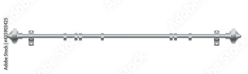 Vector illustration cornice for curtains isolated on white background. Realistic metal curtain rod and accessories icon in flat cartoon style. New curtain pole with rings for interior design.