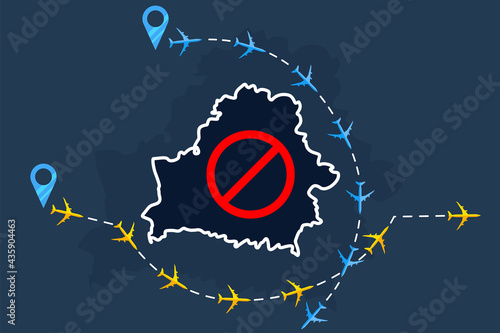 Cancellation of flights with Belarus due to international scandal with Ryanair. Changes in course of aircraft flights due to act of terrorism by Lukashenko.Banner for articles in magazines, newspapers