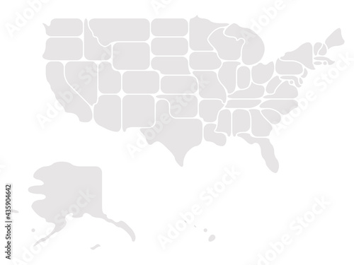 Simplified map of USA, United States of America. Rounded shapes of states with smooth border. Simple flat blank vector map.
