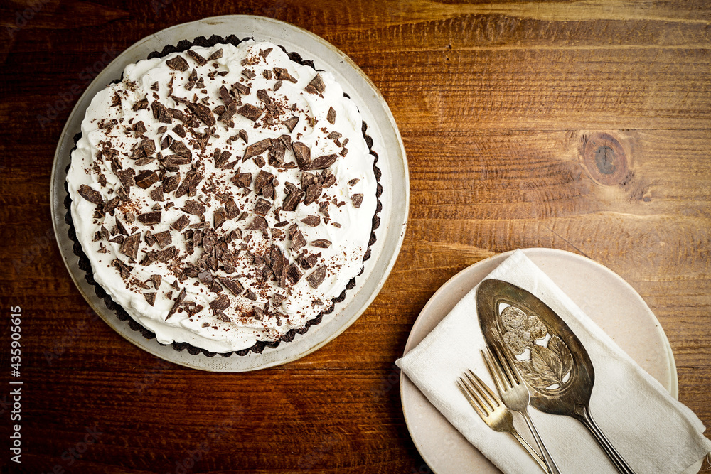 Banoffee pie with shaved chocolate and whipped cream Banoffee pie with shaved chocolate and whipped cream