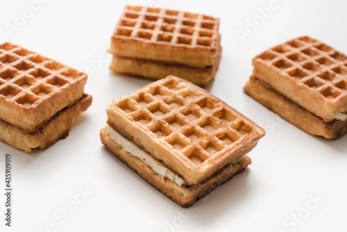soft waffles on a white background, pastries, pastries for tea