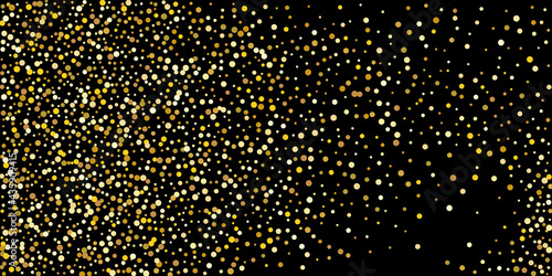 Golden point confetti on a black background.  Illustration of a drop of shiny particles. Decorative element. Element of design. Vector illustration  EPS 10.