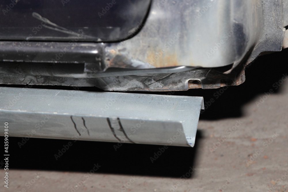 Car new rocker handmade panel door sill change, vehicle body repair in garage service