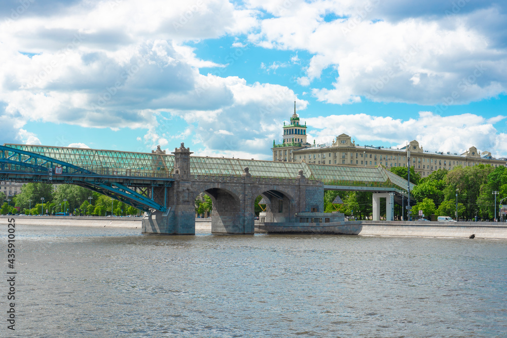 Russia, Moscow, May 24, 2021 Pedestrian Andreevsky Bridge over the Moscow River