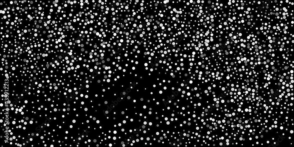 Silver shine of confetti on a black background.  Illustration of a drop of shiny particles. Decorative element. Element of design. Vector illustration, EPS 10.