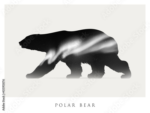 Bear silhouette. Abstract animal shape. Night starry sky