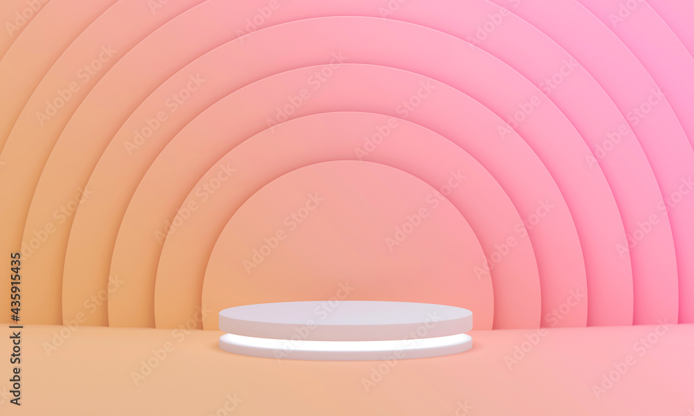 Podium with light on colorful pink and yellow circles pattern background for summer sunny. Podium with light on colorful pink and yellow circles pattern background for summer sunny.