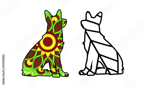 Coloring book page with spaniel. Ethnic decorative doodle dog. Vector illustration isolated on white.