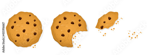 funny cartoon collection of a bitten cookie in different states