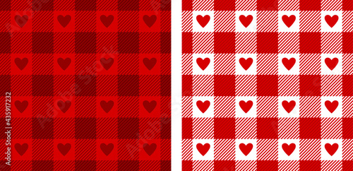 Heart gingham patterns in red, white. Seamless Scottish tartan vichy textured check plaid for dress