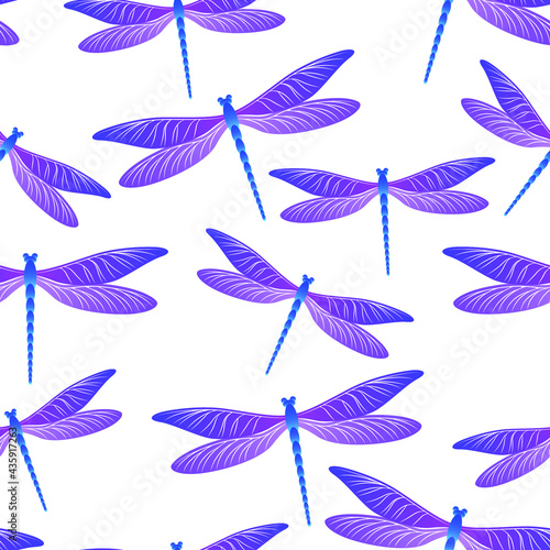 Dragonfly modern seamless pattern. Summer dress fabric print with damselfly insects.