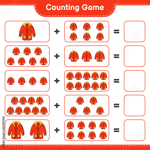 Counting game, count the number of Warm Clothes and write the result. Educational children game, printable worksheet, vector illustration