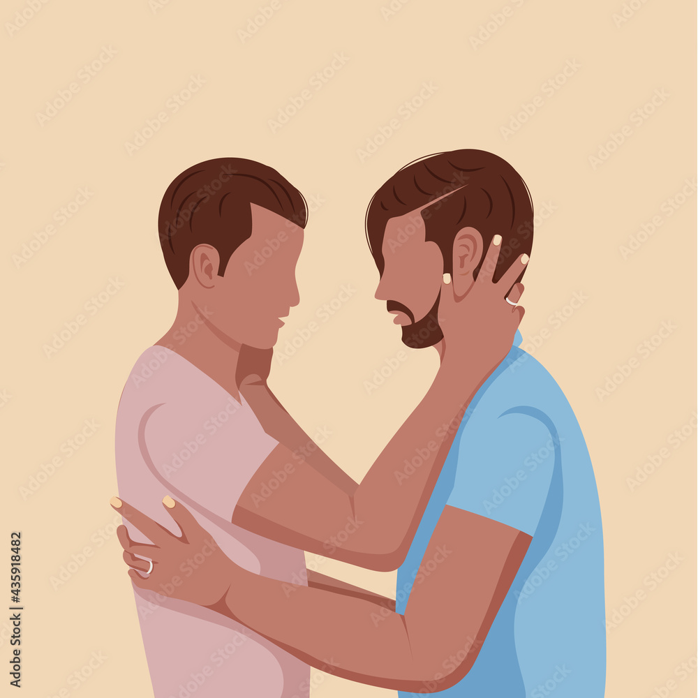 Gay couple in love. LGBTQ. Homosexual love concept.Gay couple facing each other. Two lovers hugging. Gay couple in love. LGBTQ. Homosexual love concept.Gay couple facing each other. Two lovers hugging.