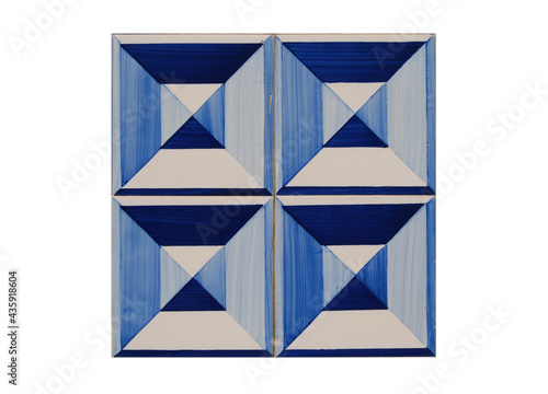 Painel de azulejos em tons de azul, padrão constituído por 4 azulejos photo