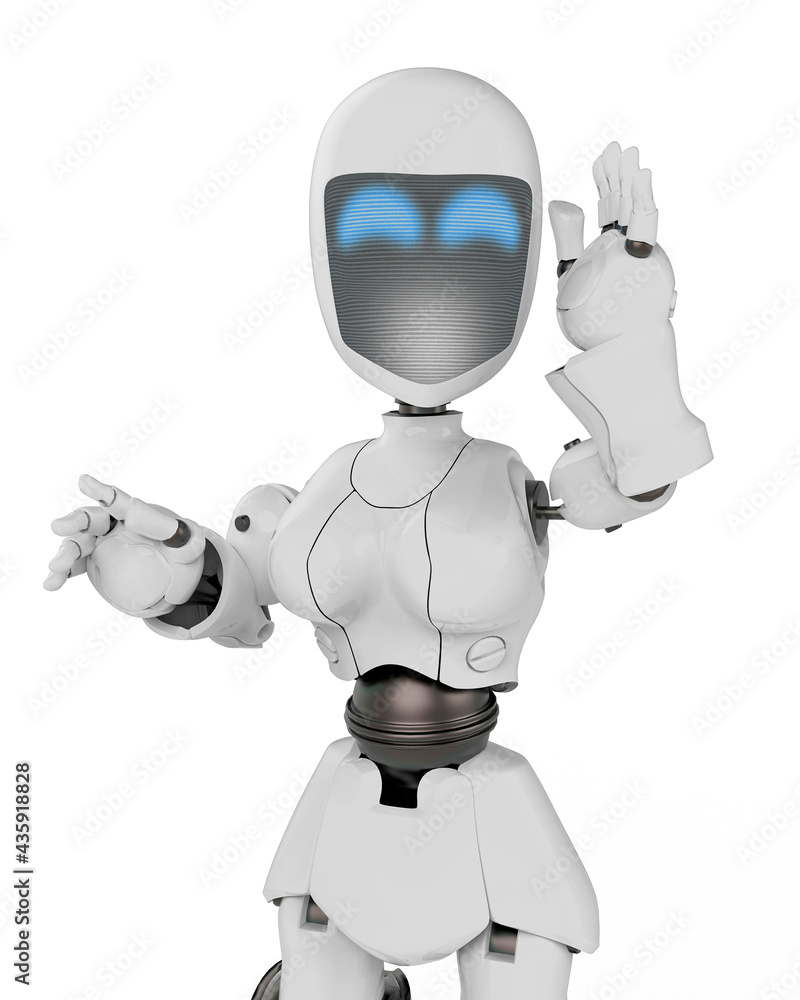 robot girl is talking in white background robot girl is talking in white background