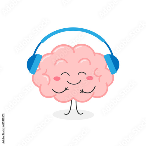 Joyful human brain organ character listening music