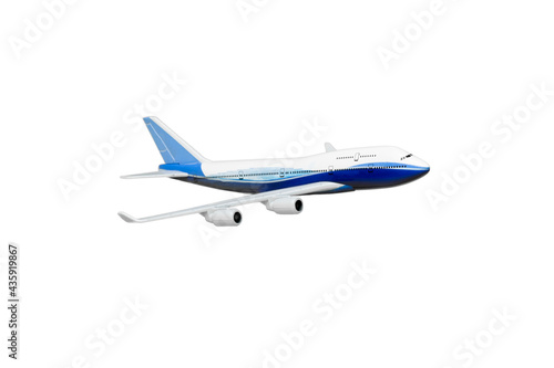 passenger airplane fly in the air and travel destination journey isolated on white
