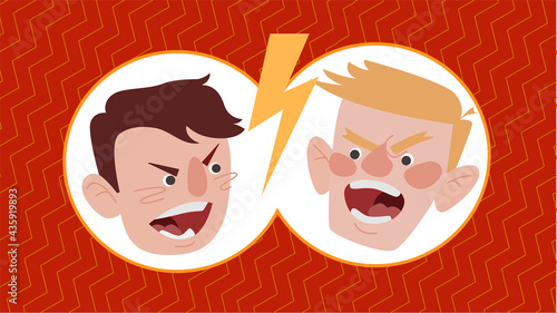 Dialogue of quarreling people. Emotions of anger. Color vector illustration on white background.