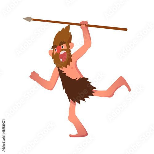 Prehistoric man on the hunt. Colored vector illustration on white background.