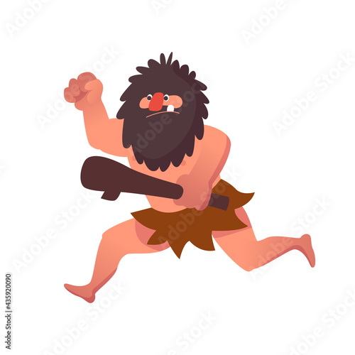 Prehistoric man on the hunt. Colored vector illustration on white background.