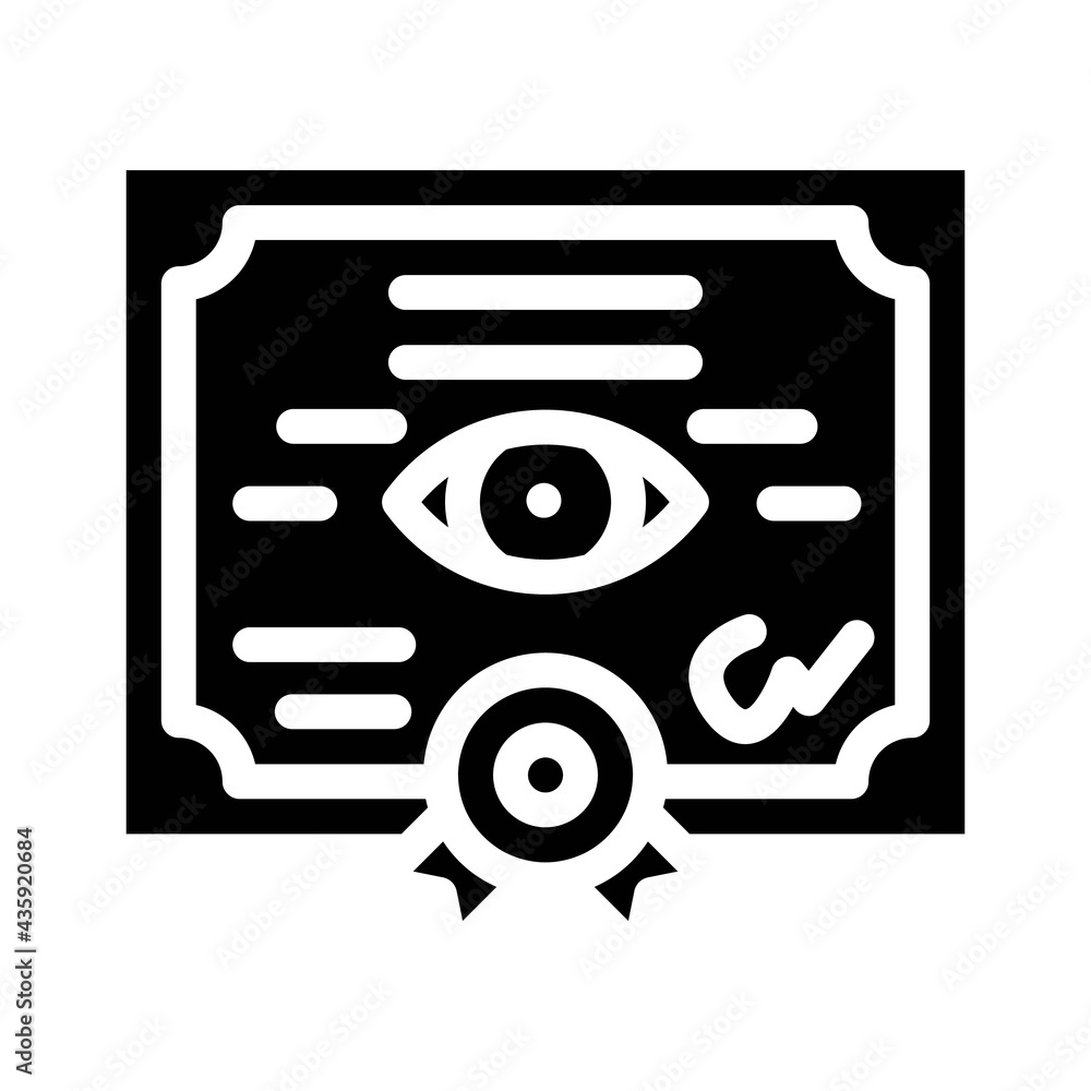 certificate of glasses glyph icon vector. certificate of glasses sign. isolated contour symbol black illustration certificate of glasses glyph icon vector. certificate of glasses sign. isolated contour symbol black illustration