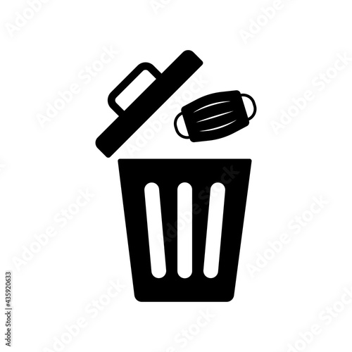 Used medical face mask vector icon. Throw face mask in the waste trash bin. Garbage bin and dirty mask icon