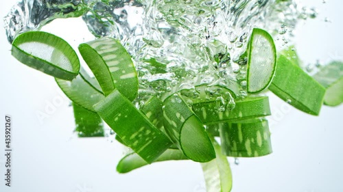 Super slow motion of splashing aloe vera into water. Filmed on high speed cinema camera at 1000 fps