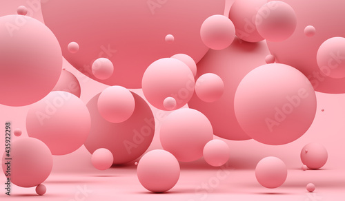 Fototapeta Naklejka Na Ścianę i Meble -  Abstract background with pink spheres with different sizes. Modern background design. 3d render