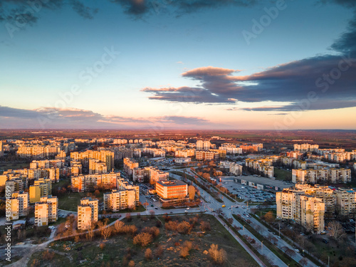 Aerial Sunset view of Typical residential building in Plovdiv  Bulgaria