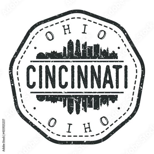 Cincinnati, OH, USA Stamp Skyline Postmark. Silhouette Postal Passport. City Round Vector Icon. Vintage Postage Design.