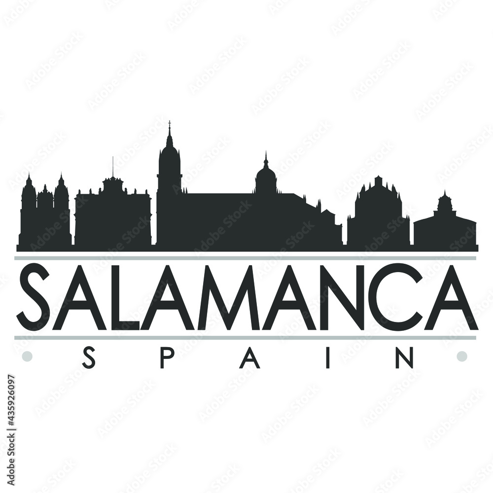 Salamanca, Spain Skyline Silhouette Design. Clip Art City Vector Art Famous Buildings Scene Illustration.