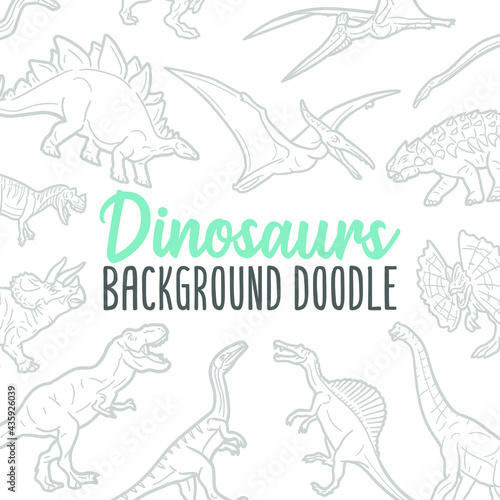 Dinosaurs Doodle Banner Icon. Prehistoric Vector Illustration Hand Drawn Art. Line Symbols Sketch Background.