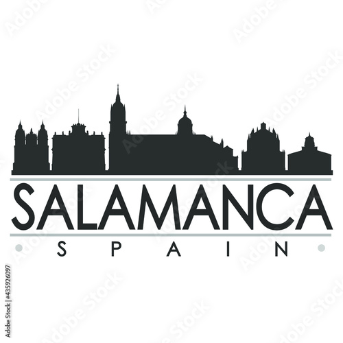 Salamanca, Spain Skyline Silhouette Design. Clip Art City Vector Art Famous Buildings Scene Illustration.