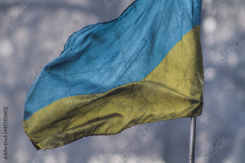 Flag of Ukraine during the war for freedom. Independence of Ukraine, fight against corruption and violence photo