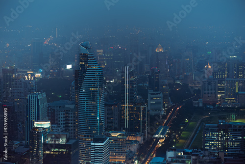 panoramic cityscape of Bangkok, Asia. Ready for connections, Technology concept