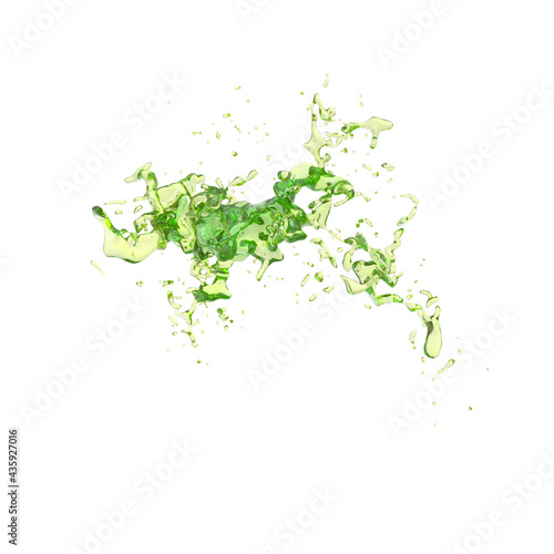 3D illustration of realistic green energy drink splash