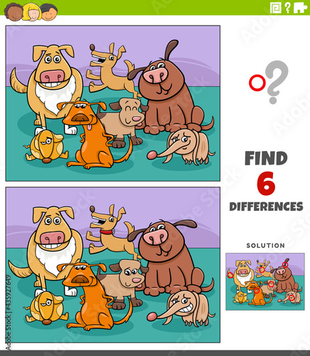 differences educational game with cartoon funny dogs