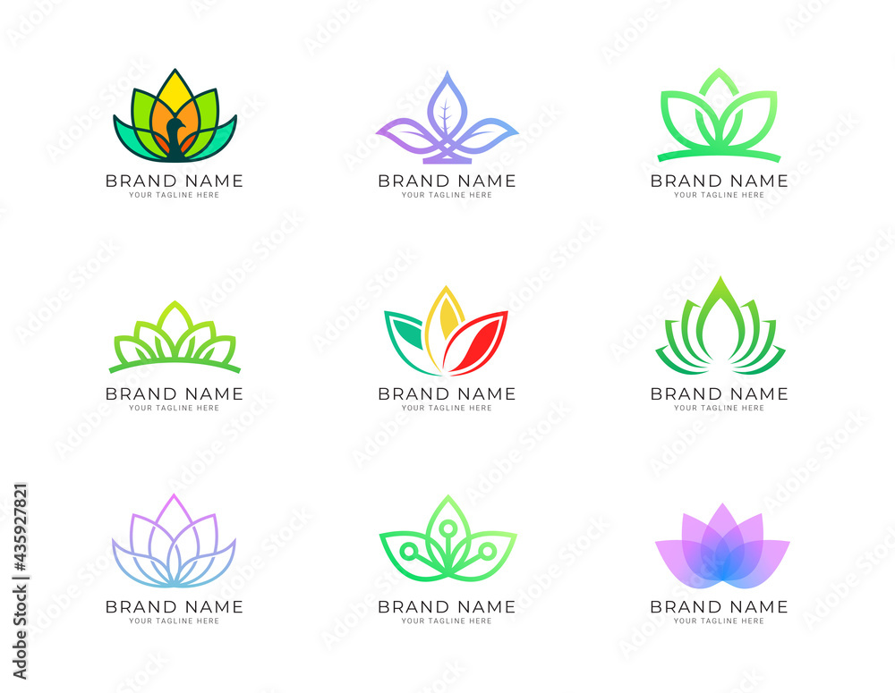 Simple and beautiful lotus colorful logo Collection set Simple and beautiful lotus colorful logo Collection set