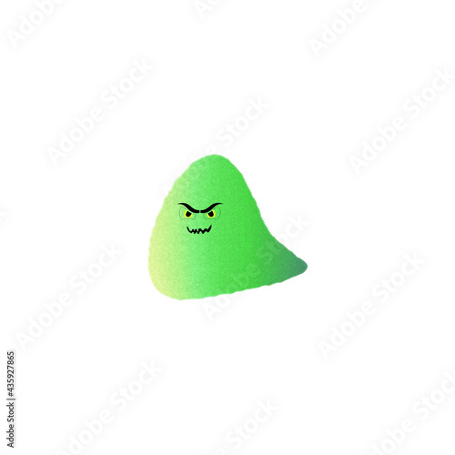Insidious green microbe on a white background. Isolated angry bacterium. Cartoon Character.