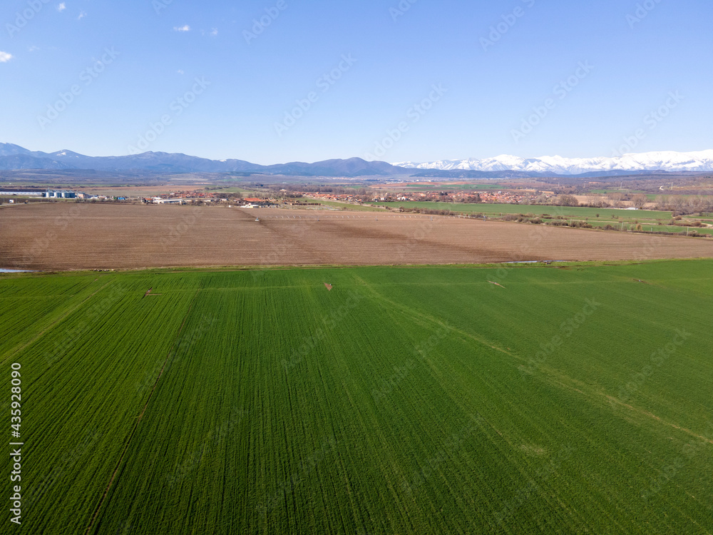 Aerial Spring landscape of Rural Land near town of Hisarya, Bulgaria Aerial Spring landscape of Rural Land near town of Hisarya, Bulgaria