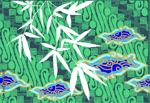 Bamboo leaf composition in design. Vector romantic landscape with bamboo trees on a white and gray background, and various attractive colors make an exclusive design