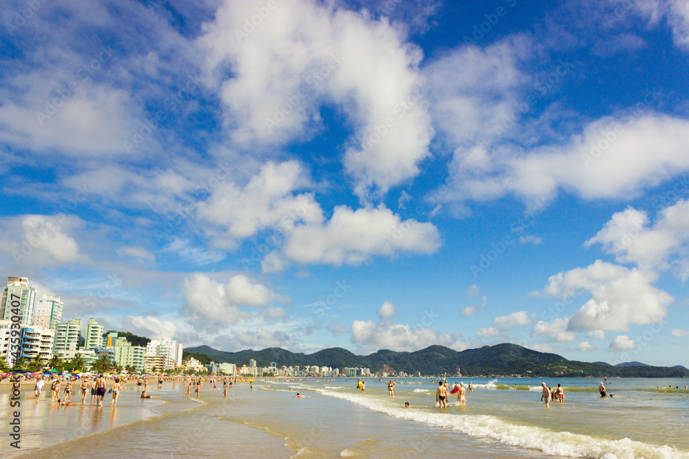 Tropical beach landscape. Meia praia beach in Itapema city. Santa Catarina state.