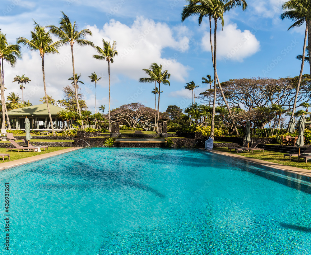 Swimming Pool and Palm Trees Near Kaihalulu Bay, Hana, Maui, Hawaii, USA